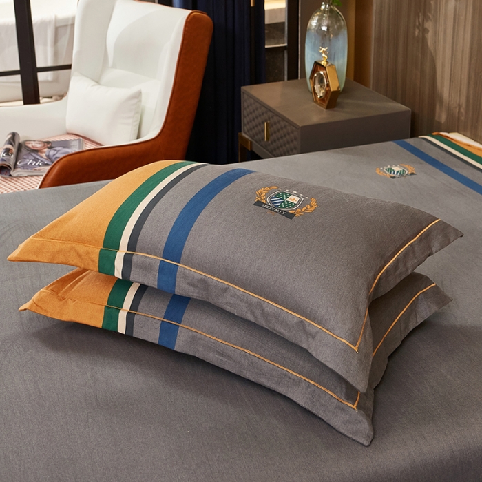 91家纺网 家纺一手货源 找家纺 雲归梦2021全棉大版生态磨毛四件套格条花型第1批 艾德蒙黄