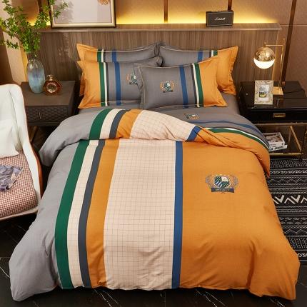 雲归梦2021全棉大版生态磨毛四件套格条花型第1批 艾德蒙黄