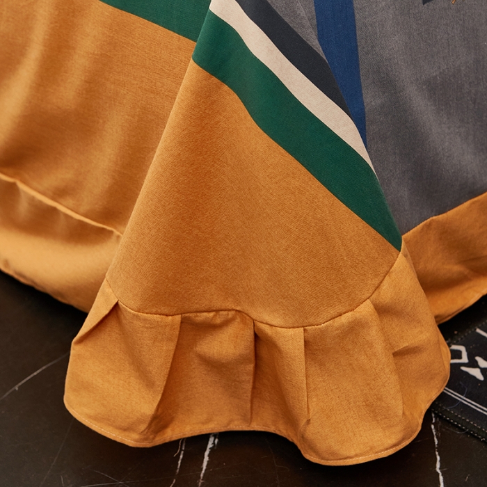 91家纺网 家纺一手货源 找家纺 雲归梦2021全棉大版生态磨毛四件套格条花型第1批 艾德蒙黄