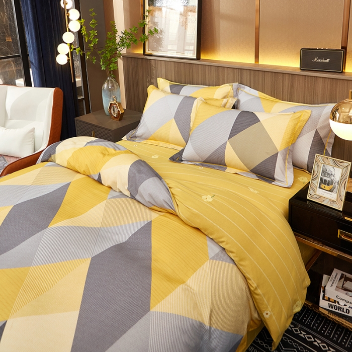 91家纺网 家纺一手货源 找家纺 雲归梦2021全棉大版生态磨毛四件套格条花型第1批 奥斯汀