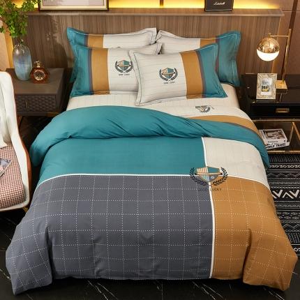 91家纺网 家纺一手货源 找家纺 雲归梦2021全棉大版生态磨毛四件套格条花型第1批 巴黎世家