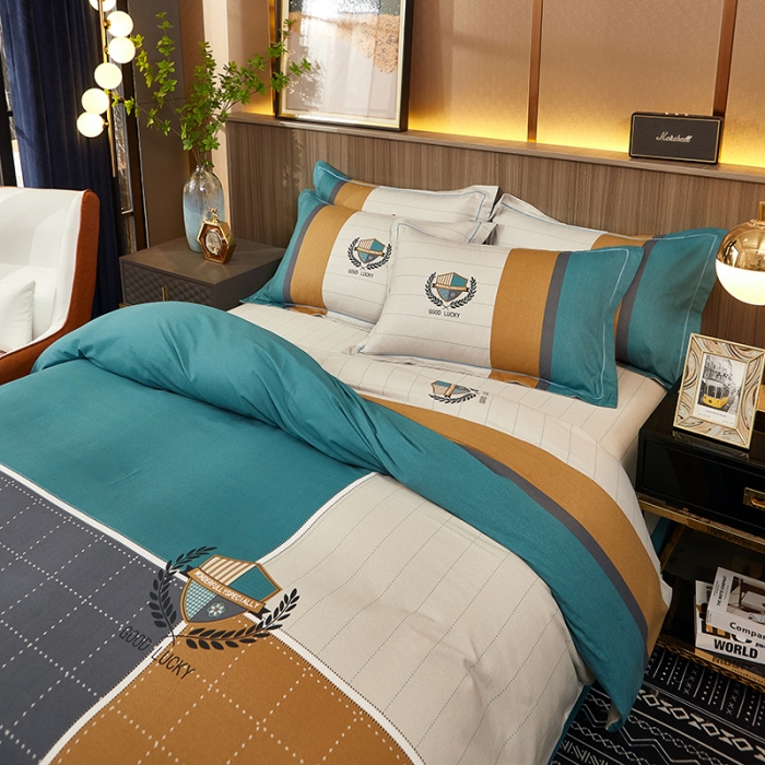 91家纺网 家纺一手货源 找家纺 雲归梦2021全棉大版生态磨毛四件套格条花型第1批 巴黎世家