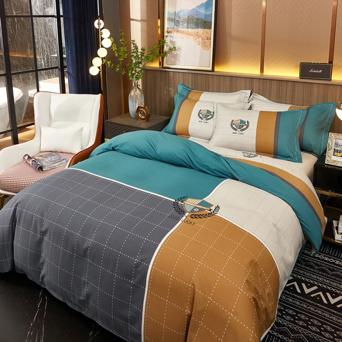 91家纺网 家纺一手货源 找家纺 雲归梦2021全棉大版生态磨毛四件套格条花型第1批 巴黎世家