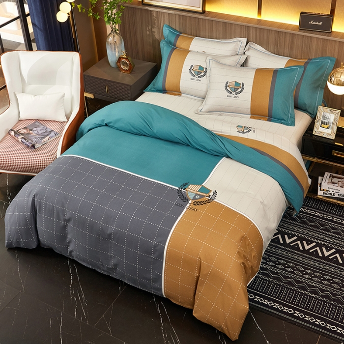 91家纺网 家纺一手货源 找家纺 雲归梦2021全棉大版生态磨毛四件套格条花型第1批 巴黎世家