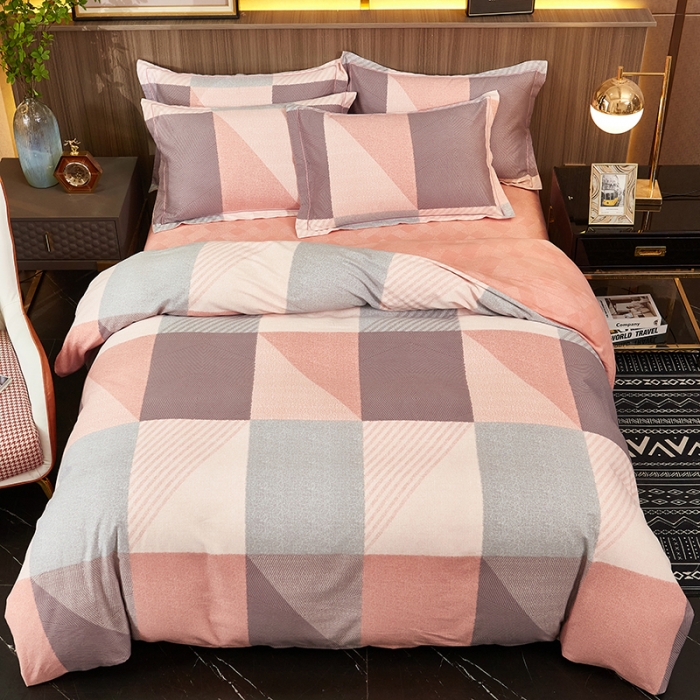 91家纺网 家纺一手货源 找家纺 雲归梦2021全棉大版生态磨毛四件套格条花型第1批 布莱格