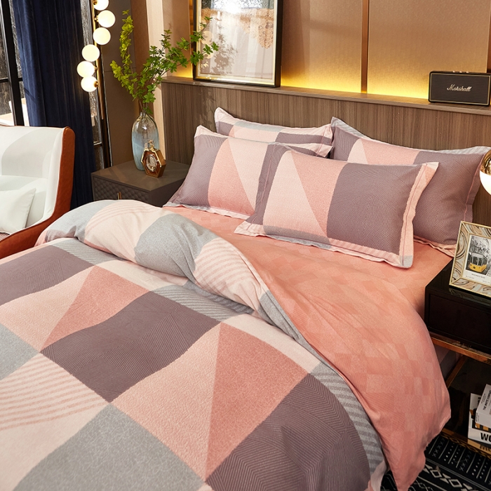 91家纺网 家纺一手货源 找家纺 雲归梦2021全棉大版生态磨毛四件套格条花型第1批 布莱格