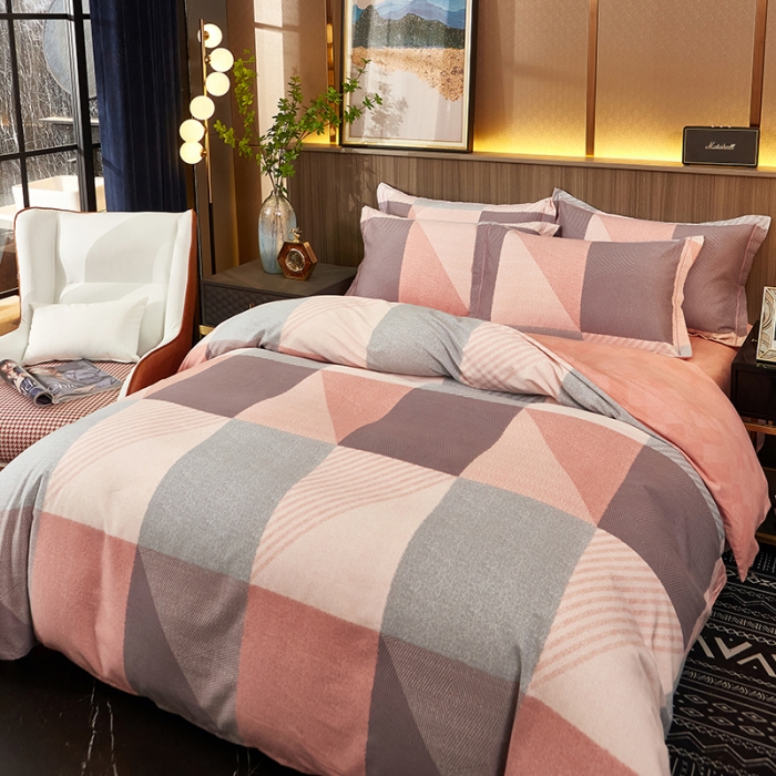 91家纺网 家纺一手货源 找家纺 雲归梦2021全棉大版生态磨毛四件套格条花型第1批 布莱格