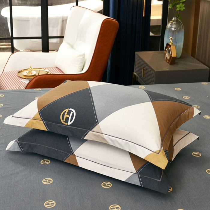 91家纺网 家纺一手货源 找家纺 雲归梦2021全棉大版生态磨毛四件套格条花型第1批 格丽咖