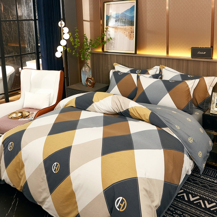 91家纺网 家纺一手货源 找家纺 雲归梦2021全棉大版生态磨毛四件套格条花型第1批 格丽咖