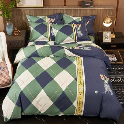 91家纺网 家纺一手货源 找家纺 雲归梦2021全棉大版生态磨毛四件套格条花型第1批 活力熊