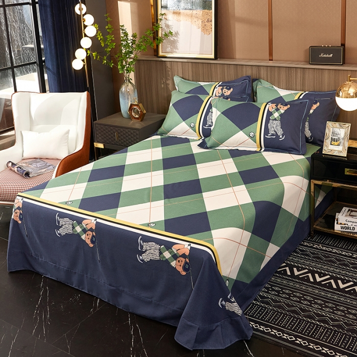 91家纺网 家纺一手货源 找家纺 雲归梦2021全棉大版生态磨毛四件套格条花型第1批 活力熊