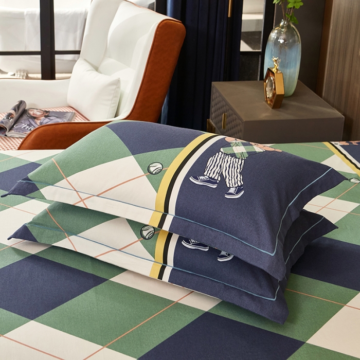 91家纺网 家纺一手货源 找家纺 雲归梦2021全棉大版生态磨毛四件套格条花型第1批 活力熊