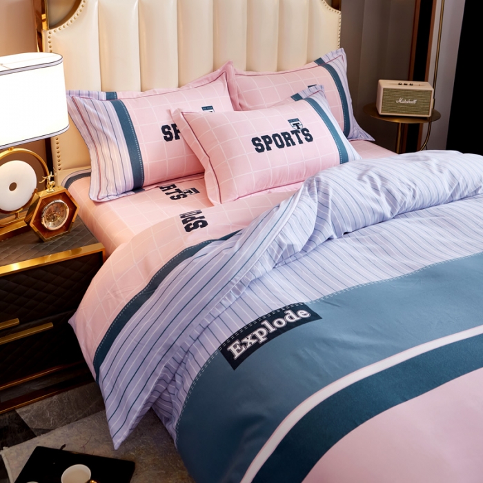 91家纺网 家纺一手货源 找家纺 雲归梦2021全棉大版生态磨毛四件套格条花型第1批 假日时光