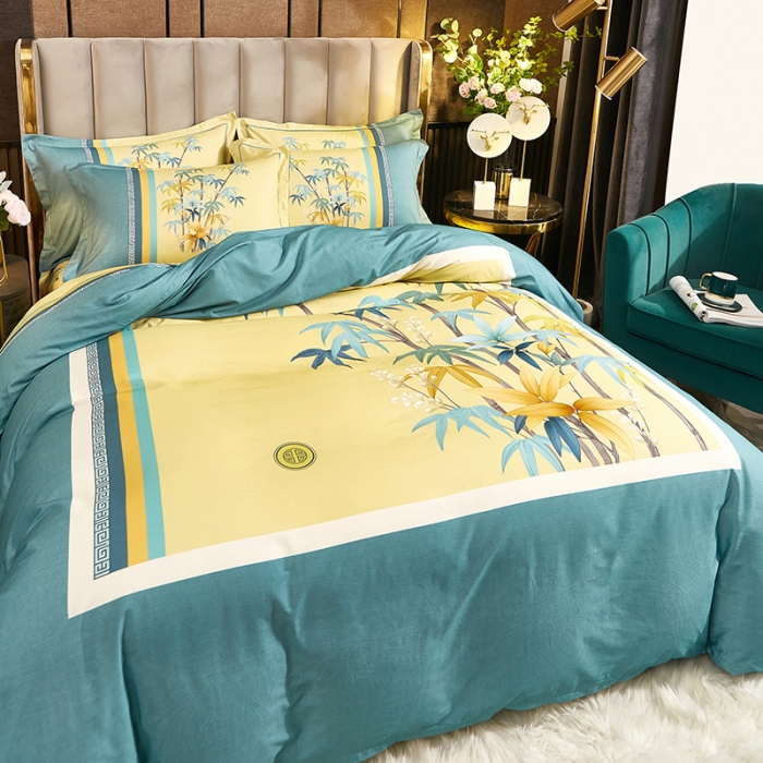 91家纺网 家纺一手货源 找家纺 雲归梦2021全棉大版生态磨毛四件套花卉花型第1批 爱情叶绿