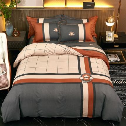 91家纺网 家纺一手货源 找家纺 雲归梦2021全棉大版生态磨毛四件套格条花型第1批 简希