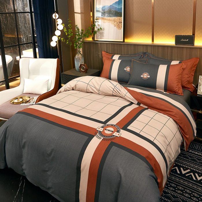 91家纺网 家纺一手货源 找家纺 雲归梦2021全棉大版生态磨毛四件套格条花型第1批 简希