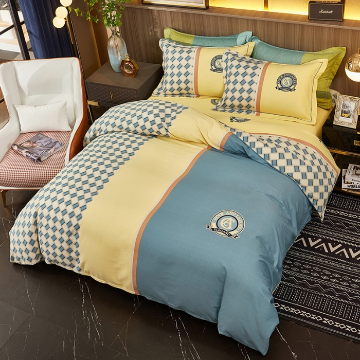 91家纺网 家纺一手货源 找家纺 雲归梦2021全棉大版生态磨毛四件套格条花型第1批 卡特轮兰