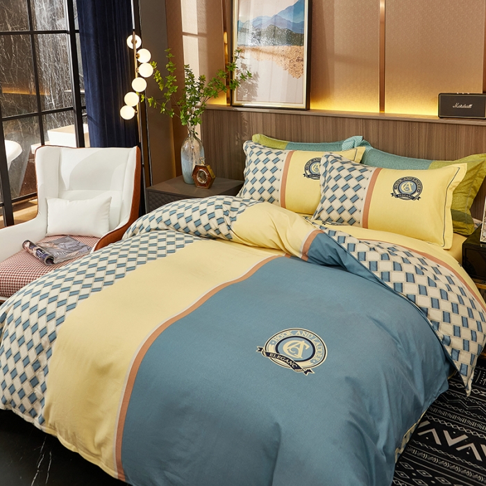 91家纺网 家纺一手货源 找家纺 雲归梦2021全棉大版生态磨毛四件套格条花型第1批 卡特轮兰