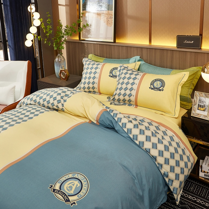 91家纺网 家纺一手货源 找家纺 雲归梦2021全棉大版生态磨毛四件套格条花型第1批 卡特轮兰