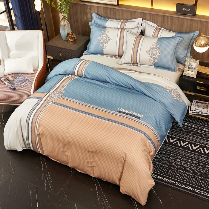 91家纺网 家纺一手货源 找家纺 雲归梦2021全棉大版生态磨毛四件套格条花型第1批 罗锦