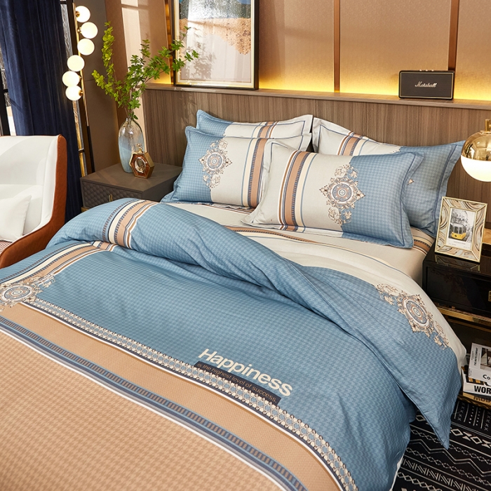 91家纺网 家纺一手货源 找家纺 雲归梦2021全棉大版生态磨毛四件套格条花型第1批 罗锦