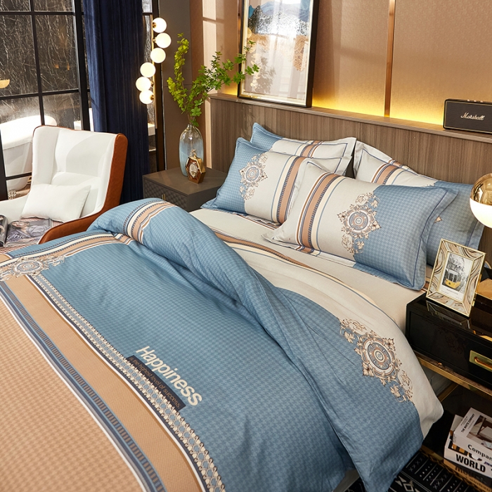 91家纺网 家纺一手货源 找家纺 雲归梦2021全棉大版生态磨毛四件套格条花型第1批 罗锦