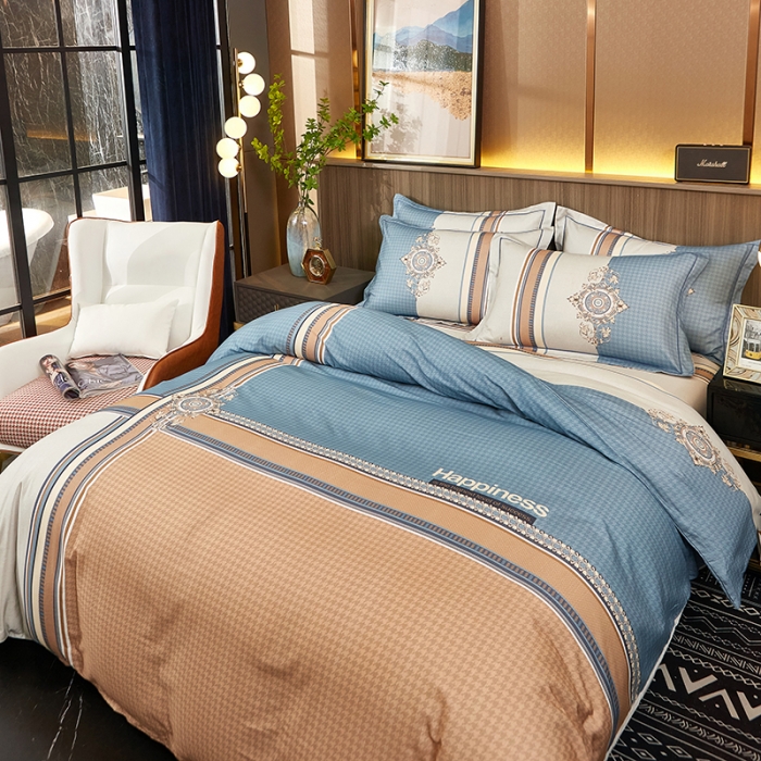 91家纺网 家纺一手货源 找家纺 雲归梦2021全棉大版生态磨毛四件套格条花型第1批 罗锦