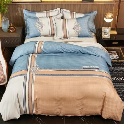 雲归梦2021全棉大版生态磨毛四件套格条花型第1批 罗锦