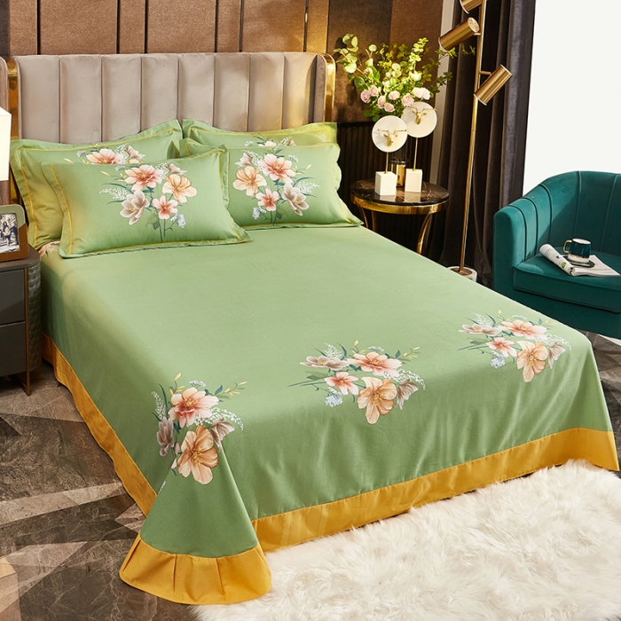 91家纺网 家纺一手货源 找家纺 雲归梦2021全棉大版生态磨毛四件套花卉花型第1批碧玉成妆黄