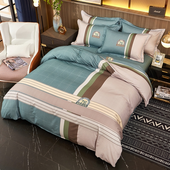 91家纺网 家纺一手货源 找家纺 雲归梦2021全棉大版生态磨毛四件套格条花型第1批 曼克绿