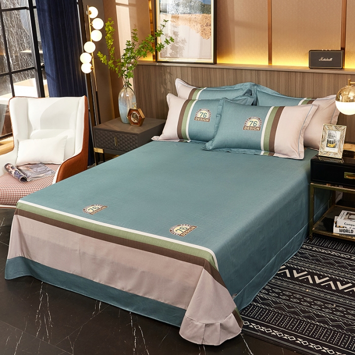 91家纺网 家纺一手货源 找家纺 雲归梦2021全棉大版生态磨毛四件套格条花型第1批 曼克绿