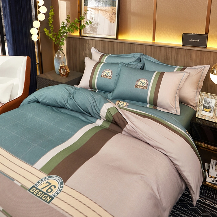 91家纺网 家纺一手货源 找家纺 雲归梦2021全棉大版生态磨毛四件套格条花型第1批 曼克绿