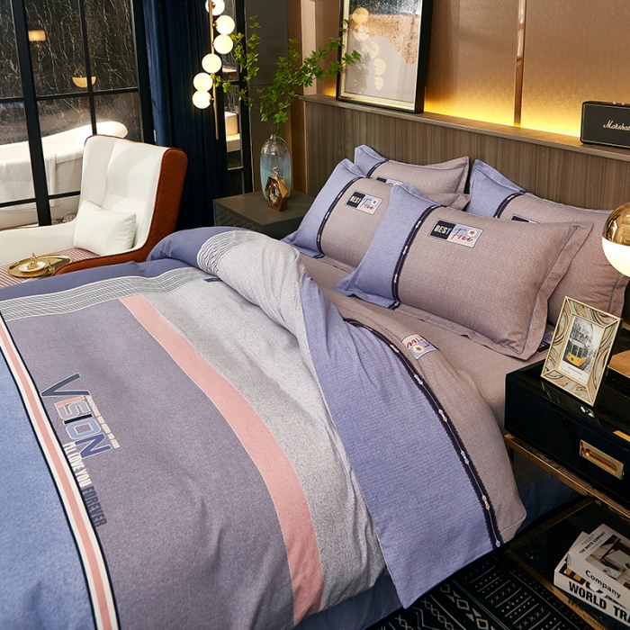 91家纺网 家纺一手货源 找家纺 雲归梦2021全棉大版生态磨毛四件套格条花型第1批 摩卡时代