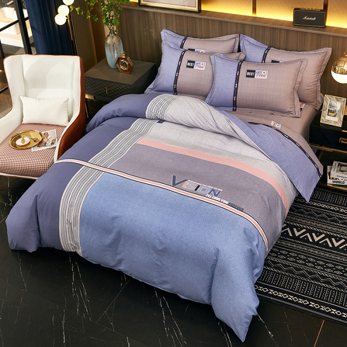 91家纺网 家纺一手货源 找家纺 雲归梦2021全棉大版生态磨毛四件套格条花型第1批 摩卡时代