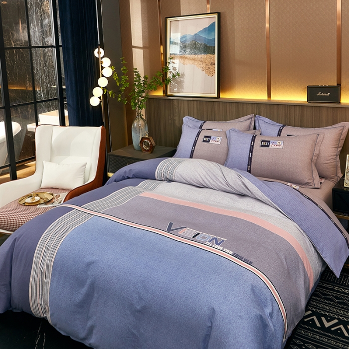 91家纺网 家纺一手货源 找家纺 雲归梦2021全棉大版生态磨毛四件套格条花型第1批 摩卡时代