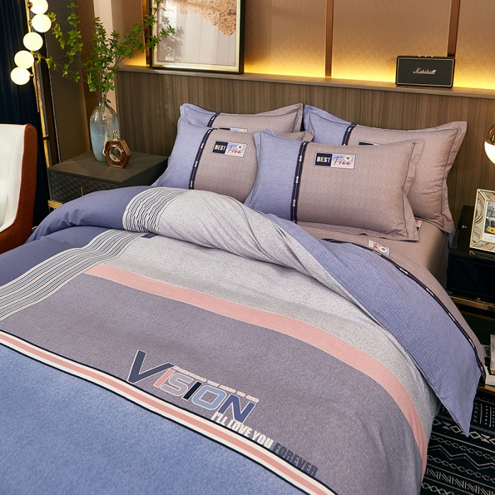 91家纺网 家纺一手货源 找家纺 雲归梦2021全棉大版生态磨毛四件套格条花型第1批 摩卡时代