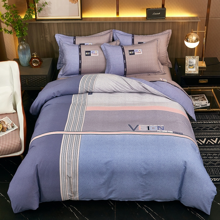 91家纺网 家纺一手货源 找家纺 雲归梦2021全棉大版生态磨毛四件套格条花型第1批 摩卡时代