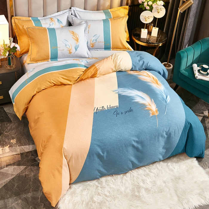 91家纺网 家纺一手货源 找家纺 雲归梦2021全棉大版生态磨毛四件套花卉花型第1批 彩羽