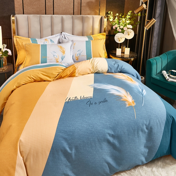 91家纺网 家纺一手货源 找家纺 雲归梦2021全棉大版生态磨毛四件套花卉花型第1批 彩羽