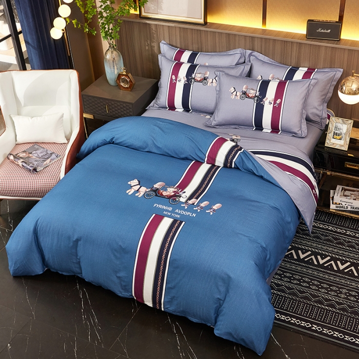 91家纺网 家纺一手货源 找家纺 雲归梦2021全棉大版生态磨毛四件套格条花型第1批魔力时代蓝