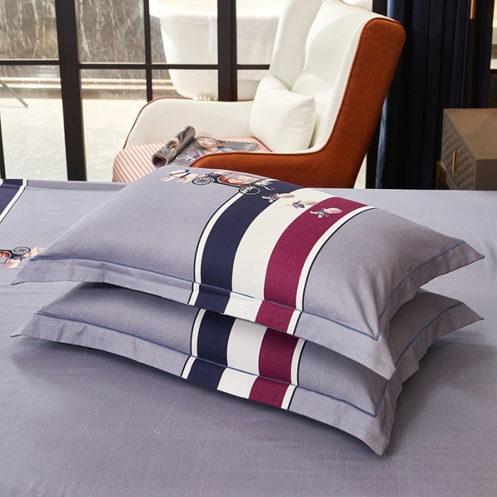 91家纺网 家纺一手货源 找家纺 雲归梦2021全棉大版生态磨毛四件套格条花型第1批魔力时代蓝