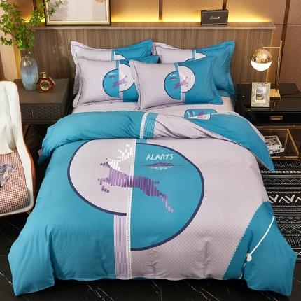 91家纺网 家纺一手货源 找家纺 雲归梦2021全棉大版生态磨毛四件套格条花型第1批 破晓