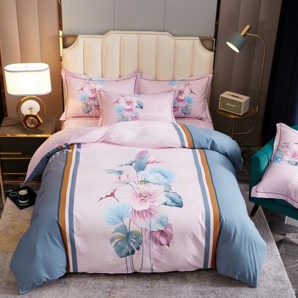 91家纺网 家纺一手货源 找家纺 雲归梦2021全棉大版生态磨毛四件套花卉花型第1批 晨风漫语