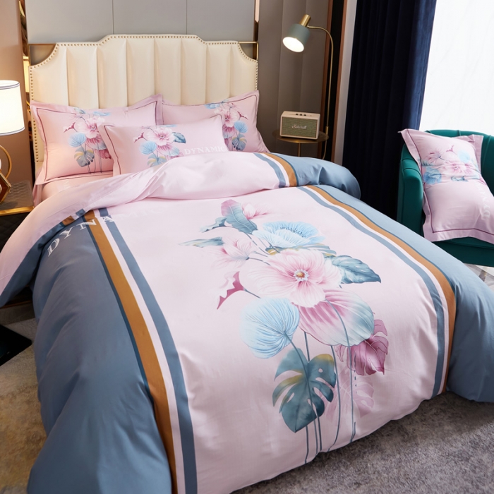 91家纺网 家纺一手货源 找家纺 雲归梦2021全棉大版生态磨毛四件套花卉花型第1批 晨风漫语