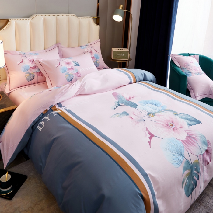 91家纺网 家纺一手货源 找家纺 雲归梦2021全棉大版生态磨毛四件套花卉花型第1批 晨风漫语