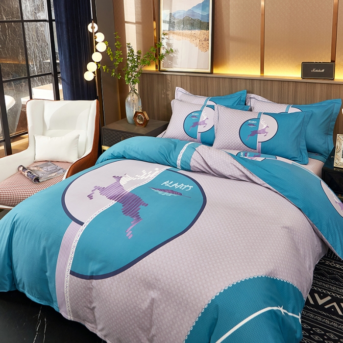 91家纺网 家纺一手货源 找家纺 雲归梦2021全棉大版生态磨毛四件套格条花型第1批 破晓