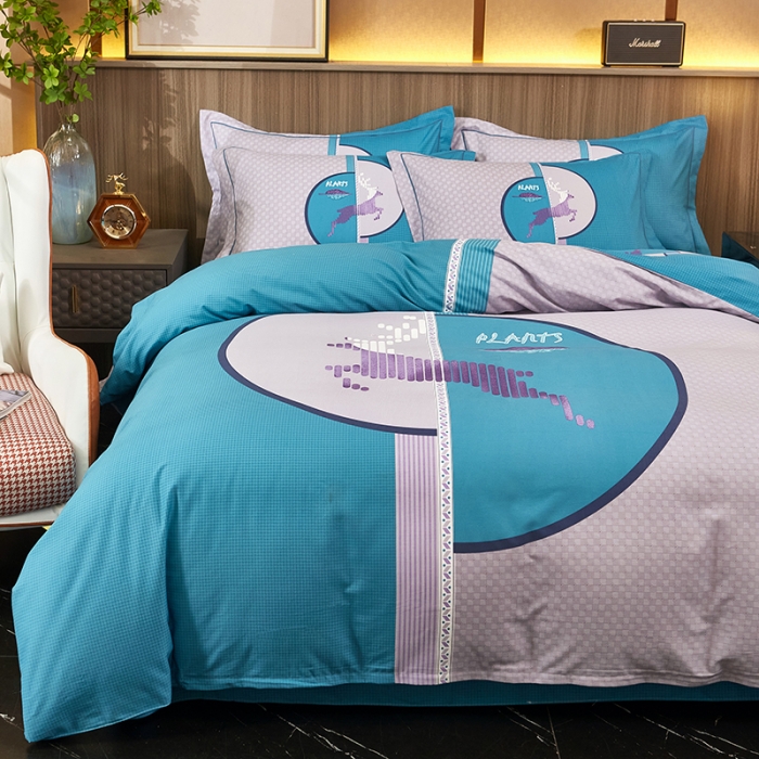 91家纺网 家纺一手货源 找家纺 雲归梦2021全棉大版生态磨毛四件套格条花型第1批 破晓