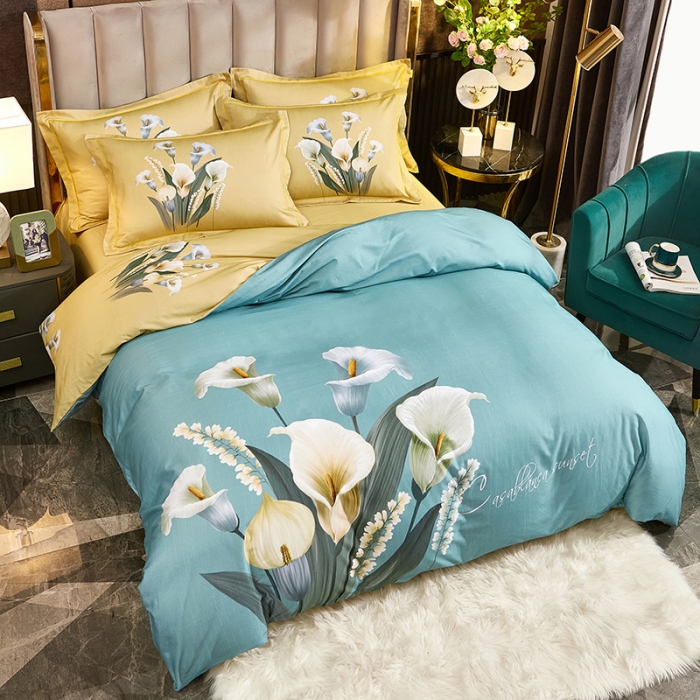 91家纺网 家纺一手货源 找家纺 雲归梦2021全棉大版生态磨毛四件套花卉花型第1批叠翠流金兰