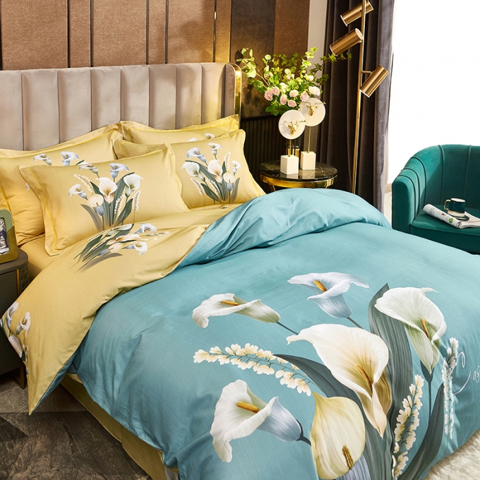 91家纺网 家纺一手货源 找家纺 雲归梦2021全棉大版生态磨毛四件套花卉花型第1批叠翠流金兰