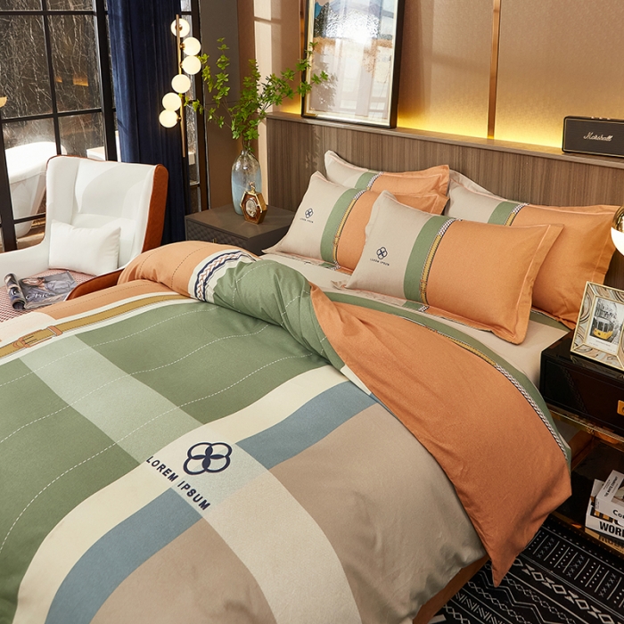 91家纺网 家纺一手货源 找家纺 雲归梦2021全棉大版生态磨毛四件套格条花型第1批 如梦令